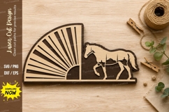 Horse Sunset Landscape Laser Cut SVG Design horse svg, horse Product Image 1