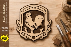 Rooster Badge Farm Laser Cut SVG Design rooster badge svg Product Image 1