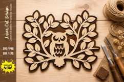 Owl Leaf Frame Laser Cut SVG Design owl svg, owl frame svg Product Image 1