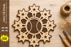 Baseball Snowflake Laser Cut SVG Design baseball snowflake Product Image 1