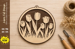 Tulip Flower Circle Laser Cut SVG Design tulip svg, flower Product Image 1