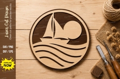 Sailboat Sunset Circle Laser Cut SVG Design sailboat svg Product Image 1