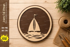 Sailboat Ocean Circle Laser Cut SVG Design sailboat svg Product Image 1