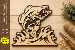 Jumping Bass Fish Laser Cut SVG Design bass fish svg Product Image 1