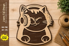 Cute Cat Headphones Laser Cut SVG Design cat svg, cute cat Product Image 1
