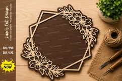 Geometric Floral Frame Laser Cut SVG Design geometric frame Product Image 1