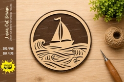 Ocean Sailboat Circle Laser Cut SVG Design sailboat svg Product Image 1