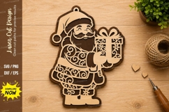Santa With Gift Laser Cut SVG Design santa gift svg, santa Product Image 1