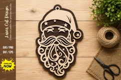 Decorative Santa Face Laser Cut SVG Design santa face svg Product Image 1