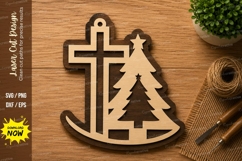 Cross and Christmas Tree Laser Cut SVG Design cross christma Product Image 1