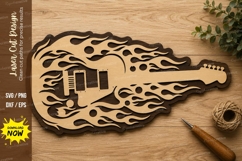 Flaming Guitar Laser Cut SVG Design guitar svg, flaming Product Image 1
