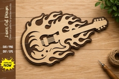 Rock Flame Guitar Laser Cut SVG Design rock guitar svg Product Image 1