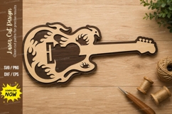 Electric Guitar Flame Outline Laser Cut SVG Design electric Product Image 1