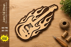Fiery Guitar Laser Cut SVG Design fiery guitar svg, electric Product Image 1