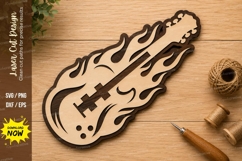 Modern Flame Guitar Laser Cut SVG Design modern guitar svg Product Image 1