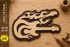 Double Electric Guitar Flame Laser Cut SVG Design double Product Image 1