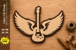 Winged Guitar Laser Cut SVG Design winged guitar svg, guitar Product Image 1