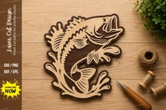 Jumping Bass Fish Laser Cut SVG Design bass fish svg Product Image 1