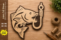 Aggressive Fishing Bass Hook Laser Cut SVG Design bass fish Product Image 1