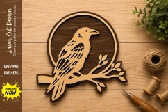 Perched Bird Branch Laser Cut SVG Design bird svg, perched Product Image 1