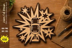 Retro Microphone Burst Laser Cut SVG Design microphone svg, Product Image 1