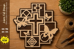 Butterfly Cross Frame Laser Cut SVG Design cross svg, butter Product Image 1