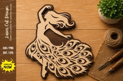Peacock Lady Laser Cut SVG | Elegant Woman Peacock Wall Art Product Image 1