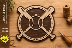 Baseball Bat and Ball Sports Emblem Laser Cut SVG File baseb Product Image 1