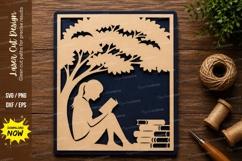 Reading Girl Under Tree Wall Art Laser Cut SVG File reading Product Image 1