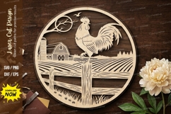 Farm Rooster Landscape Round Frame Laser Cut SVG Product Image 1