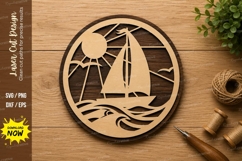 Sailboat Sunset Ocean Scene Laser Cut SVG File sailboat svg, Product Image 1