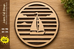 Sailboat Ocean Stripe Circle Laser Cut SVG File sailboat svg Product Image 1