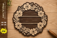 Floral Wreath Name Sign Laser Cut SVG File floral wreath svg Product Image 1
