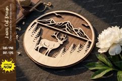 3D Deer Mountain Landscape Round Frame Laser Cut SVG Product Image 1