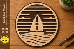 Sailboat Ocean Sunset Circle Laser Cut SVG File sailboat svg Product Image 1