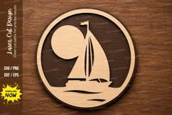 Sailboat Sunset Circle Scene Laser Cut SVG File sailboat svg Product Image 1