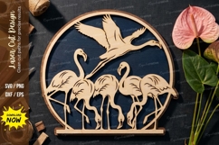 Flamingo Family Scene with Flying Bird Laser Cut SVG Product Image 1