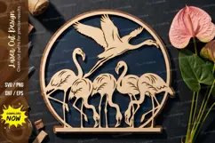Flamingo Family Scene with Flying Bird Laser Cut SVG Product Image 1