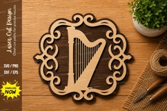 Round Harp Frame SVG | Musical Instrument Laser Cut Design Product Image 1