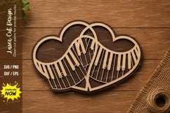 Double Heart Piano Keyboard SVG | Romantic Music Laser Cut Product Image 1