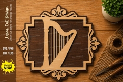 Decorative Harp Frame SVG | Elegant Musical Instrument Laser Product Image 1