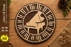 Grand Piano Round Frame SVG | Musical Keyboard Laser Cut Product Image 1