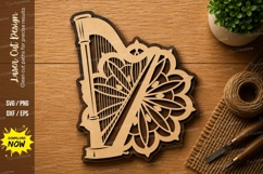 Decorative Harp Heart SVG | Musical Instrument Laser Cut Product Image 1