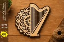 Mandala Harp SVG | Elegant Musical Instrument Laser Cut File Product Image 1