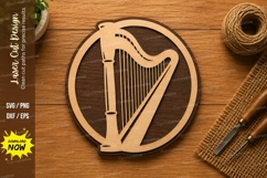 Round Harp Frame SVG | Elegant Musical Instrument Laser Cut Product Image 1