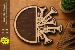 Trumpet Music Circle SVG | Brass Instrument Laser Cut File Product Image 1