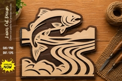 Jumping Fish River SVG | Fishing Laser Cut File | Glowforge Product Image 1