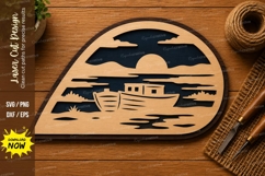 Sunset Boat Scene SVG | Ocean Landscape Laser Cut File Product Image 1
