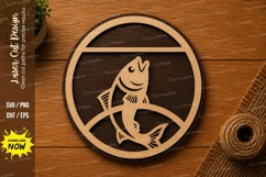 Jumping Fish Circle SVG | Fishing Laser Cut File | Glowforge Product Image 1