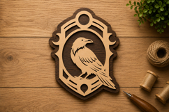 Elegant Raven Crest Laser Cut Svg File Design raven crest  Product Image 1